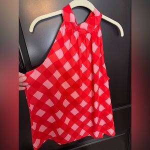 JCrew red/pink gingham, sleeveless bow shirt 12